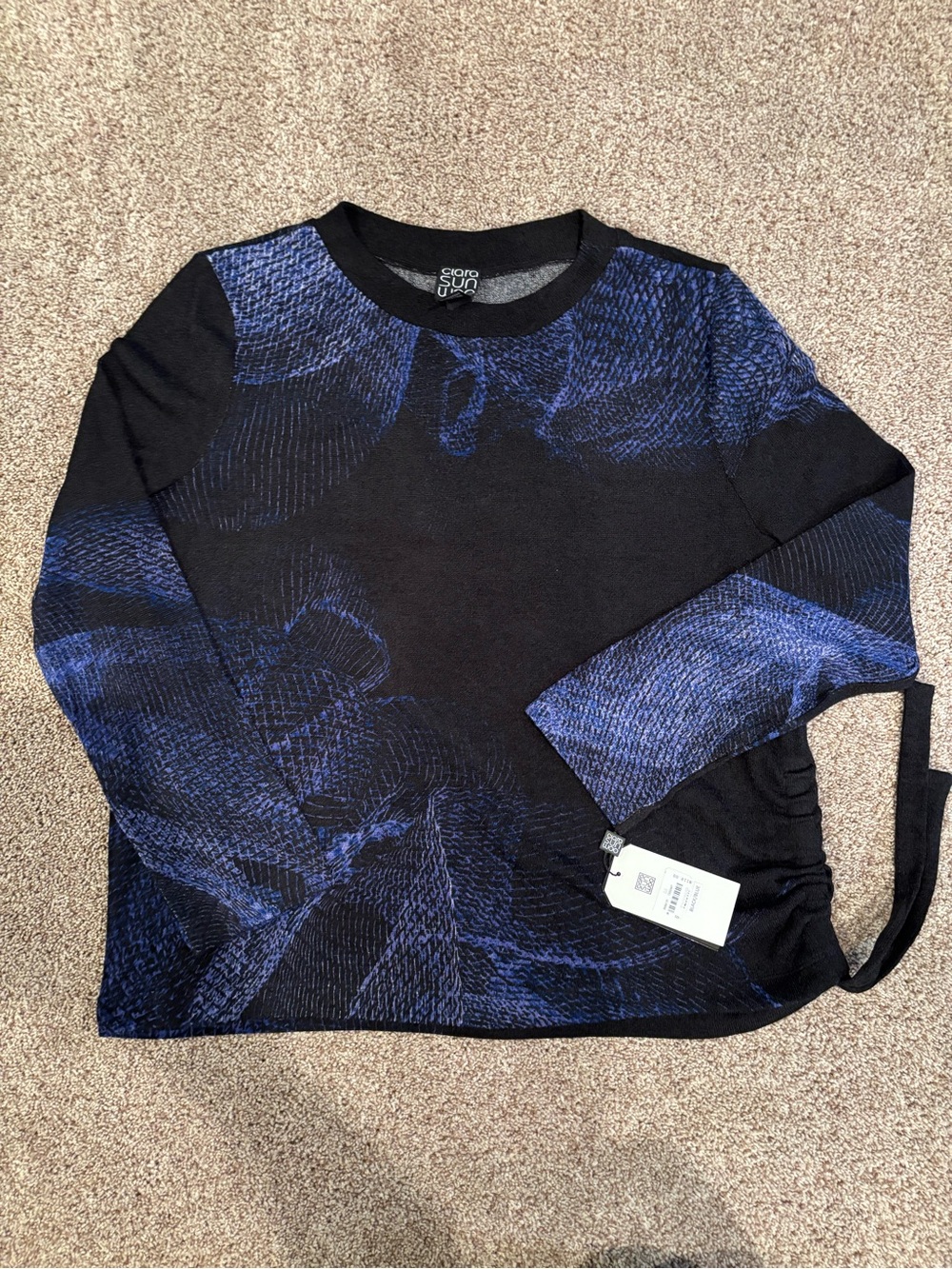 CLARA SUNWOO Black with Blue Pattern Crewneck Sweater